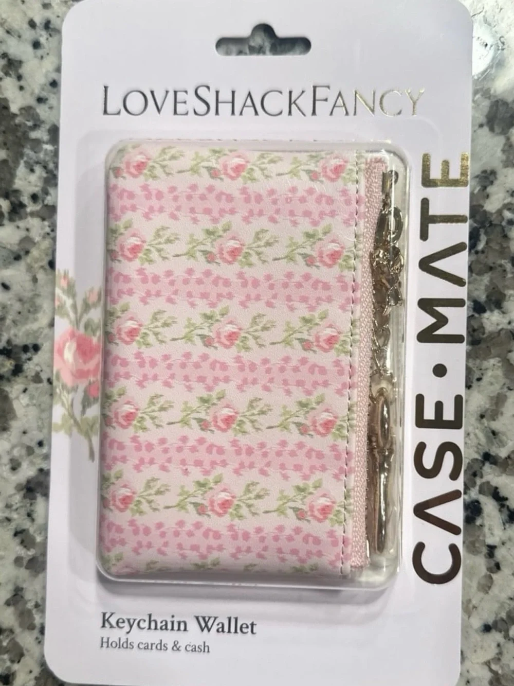 LoveShackFancy Pink Rose Print Keychain Wallet